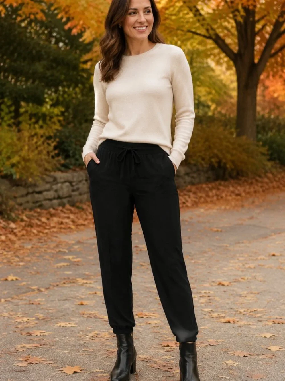 COBBLE LANE Elastic Waist w/Drwstring High Rise Black Jogger Style Pants NWOT M